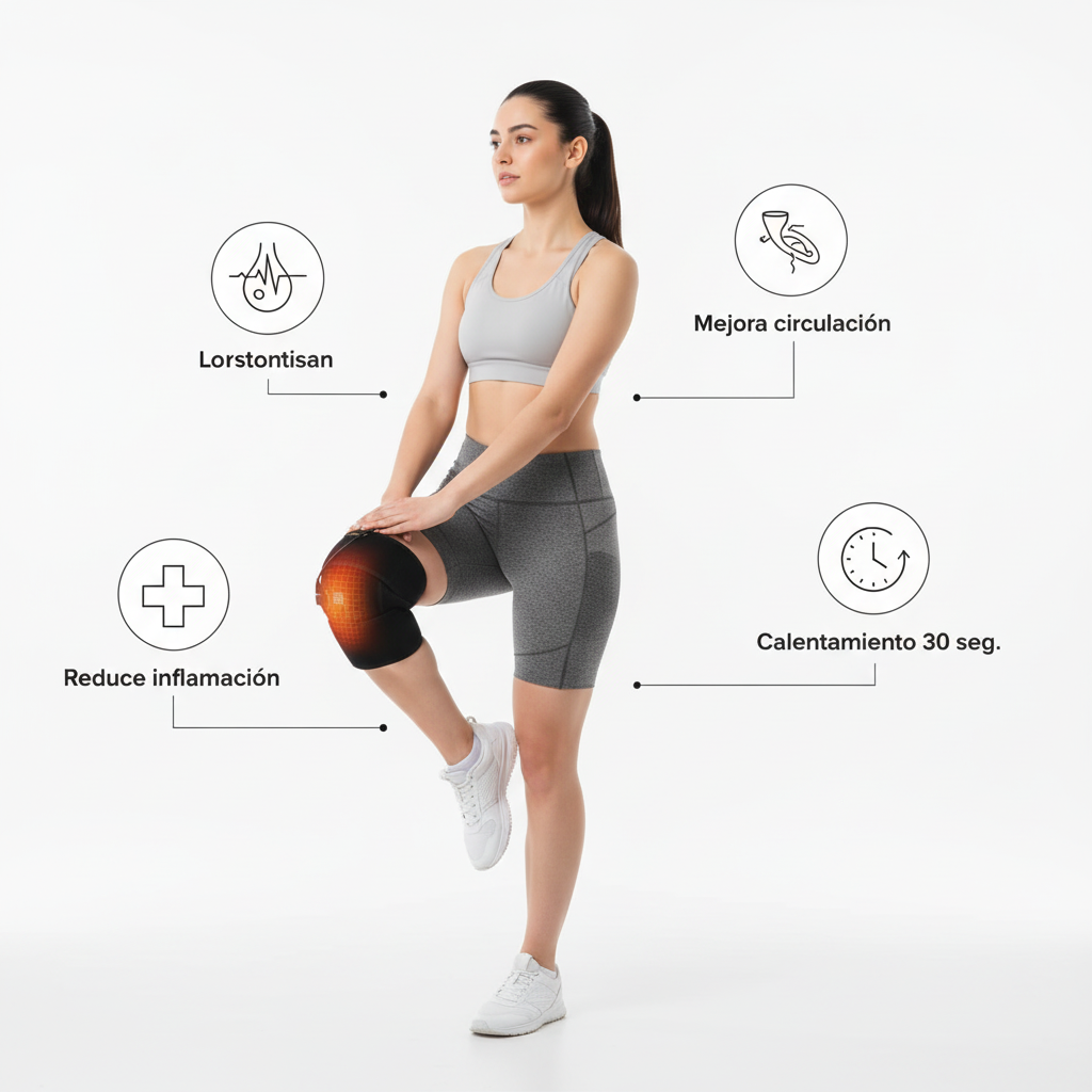 Mujer joven estirando con rodillera